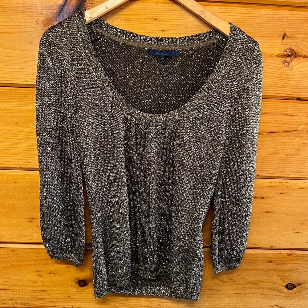 Boden Chic Coquette Metallic Gold Bold 3/4 Sleeve Knit Delicate Sweater 10